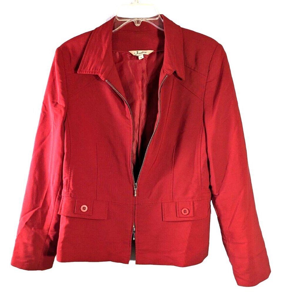 Jessica Woman’s RED Blazer Fully Lined Dress Zip-Up Jacket Flat Collar … - Picture 5 of 7